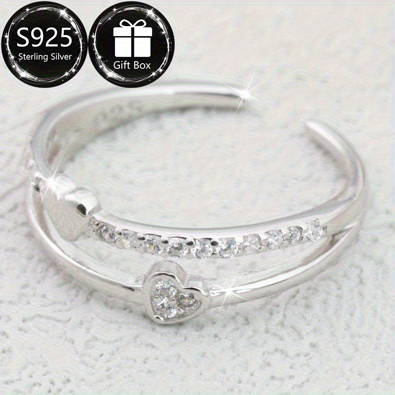 Women's S925 Silver Double-Layer Heart Open Toe Ring