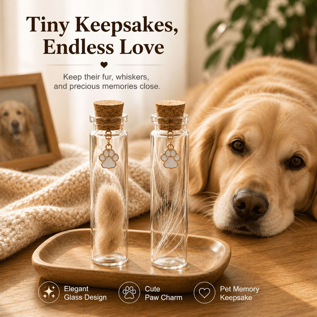 Image of 2pcs Pet Hair Memorial Bottles, Glass Memorial Jars With White Paw Print Charms, Perfect For Storing Dog Fur And Cat , Pet Memorial Keepsake Gift