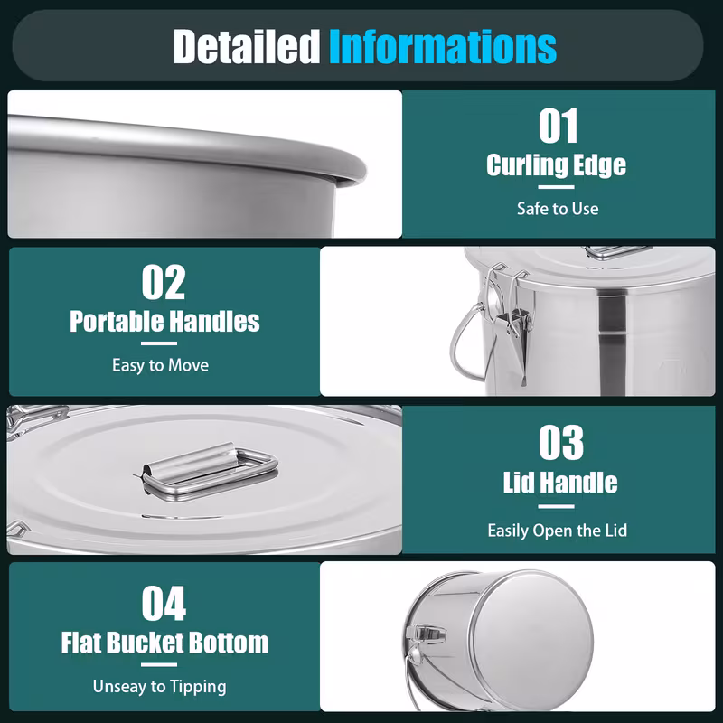 1pc stainless steel food sealing jar suitable for kitchen rice grain storage 12l large capacity stainless steel double sealing protection family storage container with handle and lid Product details 6