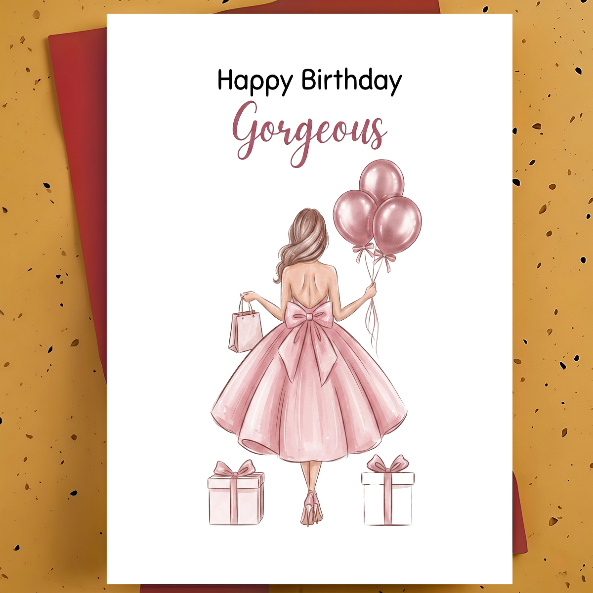 TEMU 1pc Birthday Card For Friend, Sister, Her – Pink Fashion Watercolor-inspired Illustration, , Thickened, With Envelope