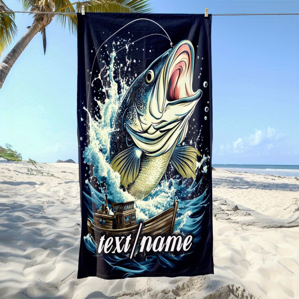TEMU Serviette de Plage Personnalisée avec Nom - Poisson dans - Microfibre Douce, Ultra-Absorbante, Légère, Idéale pour la Plage, Fêtes, Voyages,