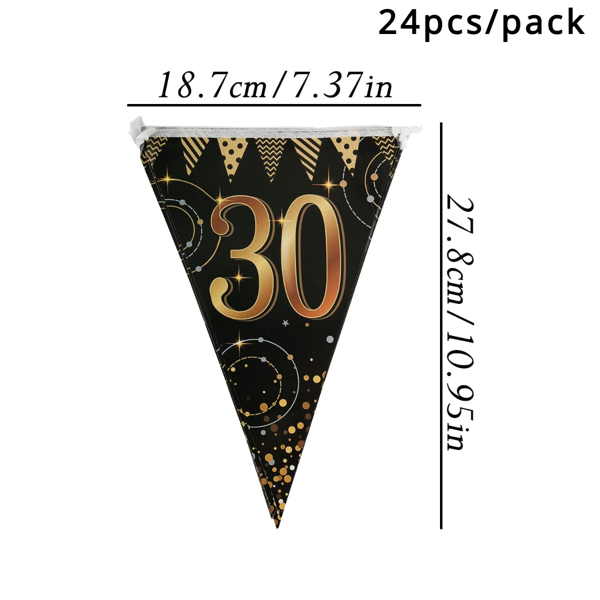 24pcs/pack 30th Happy Birthday Banner Glitter Golden And Bunting Flags 30th Birthday Anniversary Party Decoration Supplies For Adults Indoor Outdoor Birthday Parties
