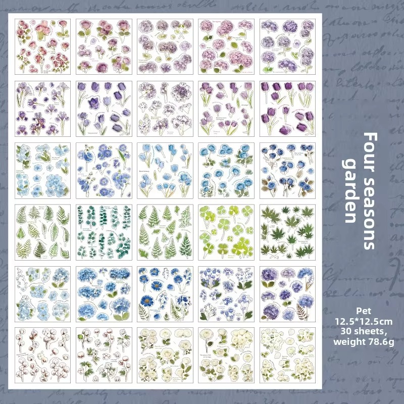 TEMU Libro di adesivi con fiori stabilizzati 30 fogli/confezione per collezionisti romantici, biglietti per collage fai da te e segnalibri vintage