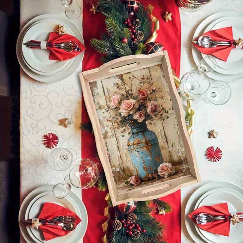 DIY Diamond Painting Tray Kit, Wooden Craft Service Tray, Round Diamonds, Full Drill, for Home Gatherings, Breakfast Serving, Coffee Tea Display, Party Supplies, Art Crafts