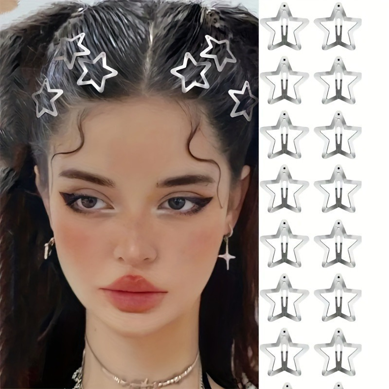 

5pcs Star Hairpin, 2000s Y2k Spring Hairpin, Non-slip, Accessories, Silvery Metal Hairpin, Women'