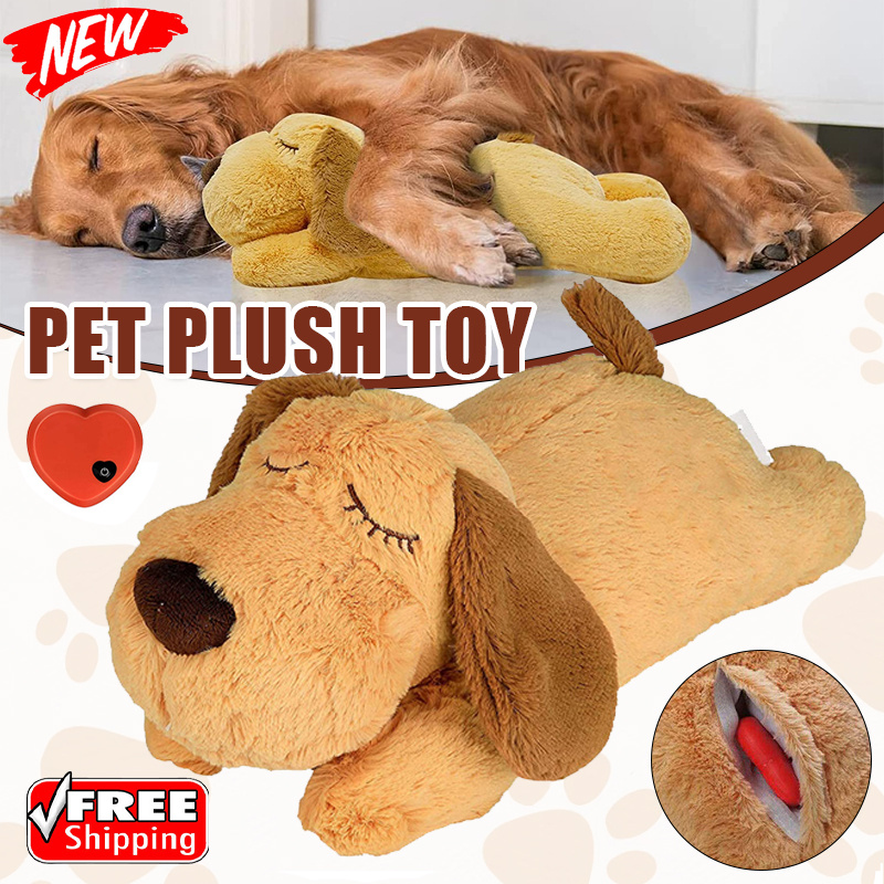 TEMU Anxiety Relief & Sleep Aid Plush Dog Toy With Soothing Heartbeat - Soft Hugging Bedtime Companion Suitable For All Breed Sizes, Relief For