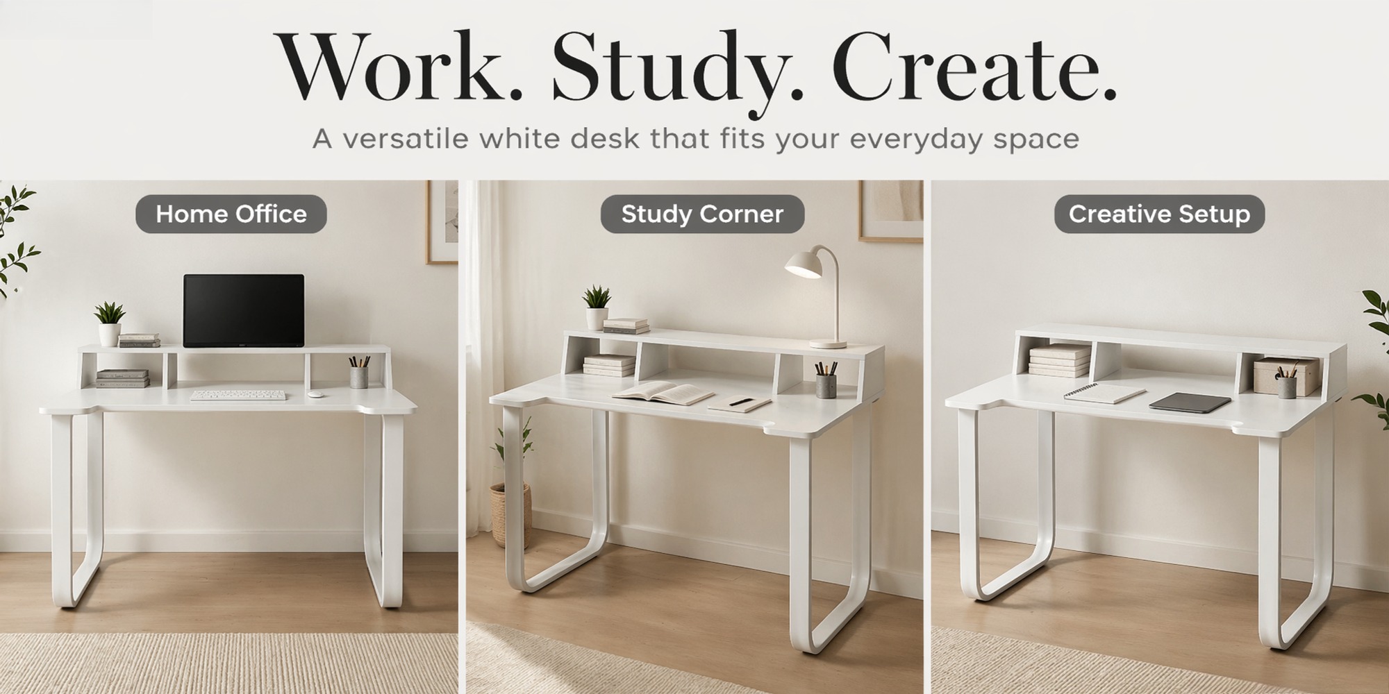 43' Computer Desk with Storage Shelf, Modern Writing Desk with Ergonomic Notch, Stable Steel Frame Workstation for Home Office, Study, Gaming, Quick Assembly, Supports 165 LBS