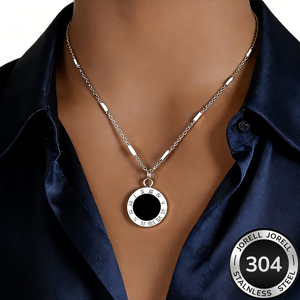 E-shop Hochwertige Halskette mit Anhänger aus Edelstahl in Gold mit römischen Ziffern, hypoallergen, farbbeständig, schlicht elegant, eine modische