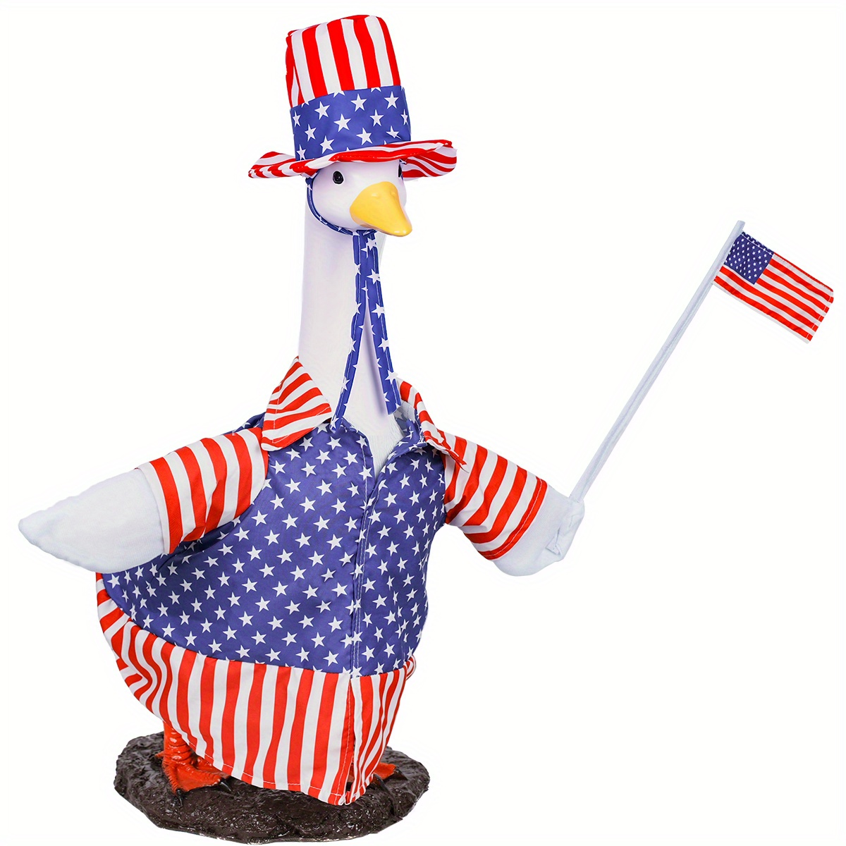 TEMU Goose Outfit Set Patriotic Lawn Porch Goose Clothes American Flag Goose Costume Goose Outfit For 23'' Plastic Goose Outdoor Patio Yard Lawn Art Decor