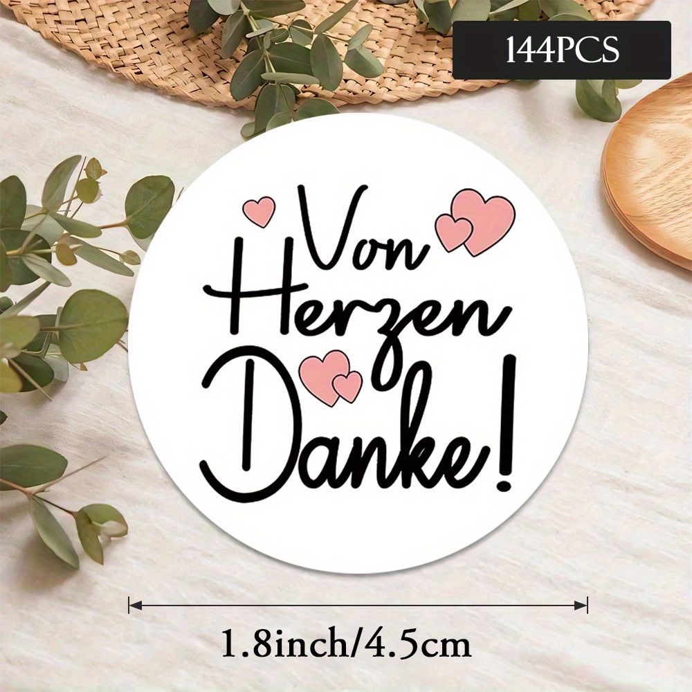 E-shop 48 Stück/96 Stück/144 Stück „Vom Herzen, Danke!“ Runde Aufkleber mit rosa Herzen, für Dankesgeschenke, Grußkarten, Partydekorationen mehr