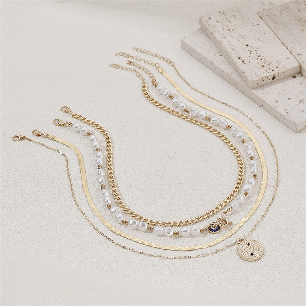 TEMU Ensemble de 4 avec pendentif rond en perle "Œil du " pour femmes, doté d'un design luxueux et tendance