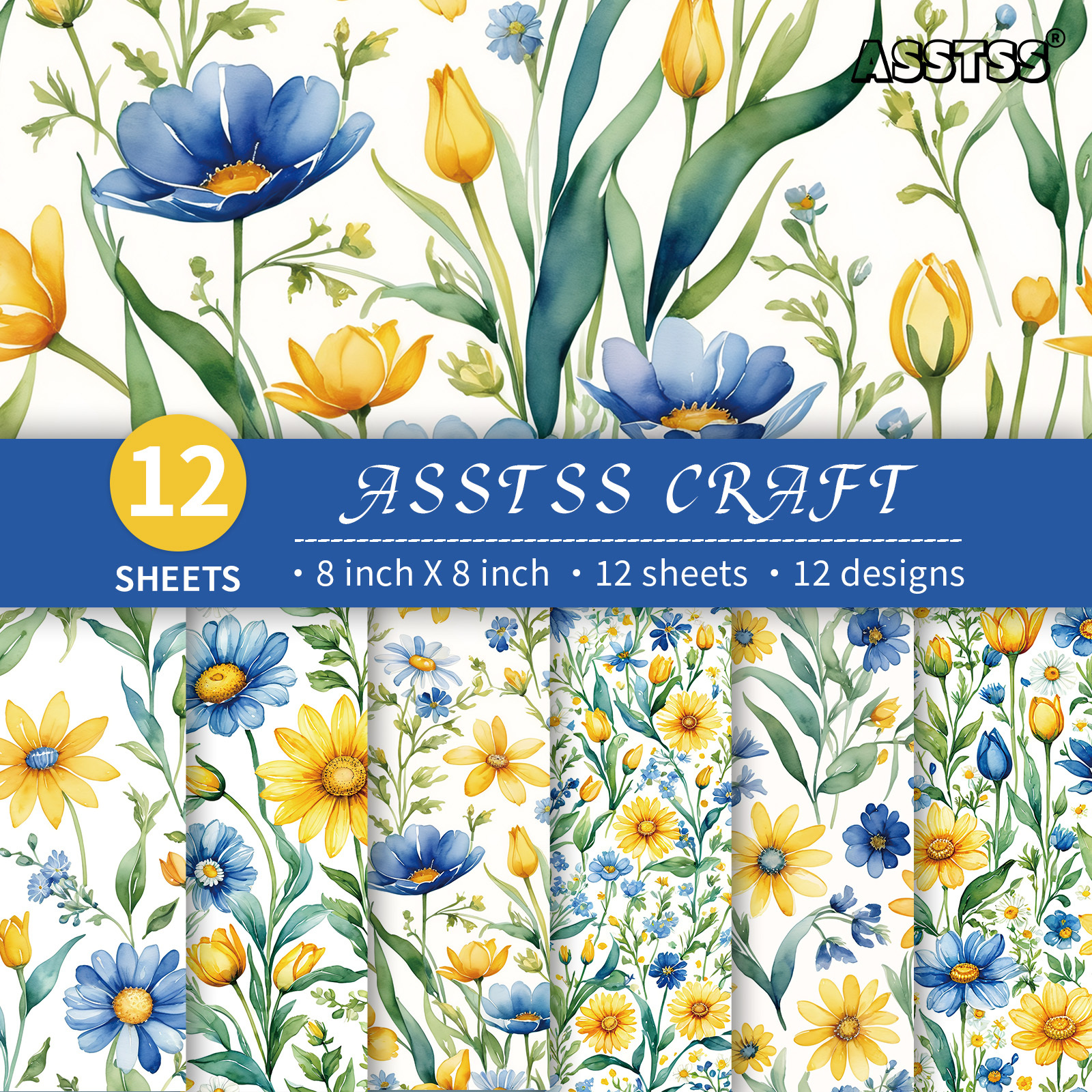 TEMU Bloc de papier épais pour scrapbooking ASSTSS de 12 feuilles, convient pour le journaling, papier cartonné aquarelle floral de fleurs avec