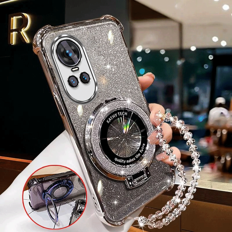 TEMU Case For Reno10 Pro Oppo Phone Case Reno 10 Full Coverage Plating Anti Drop Shockproof With Bracelet Suction Magnetic Holder Glitter Luxury Soft