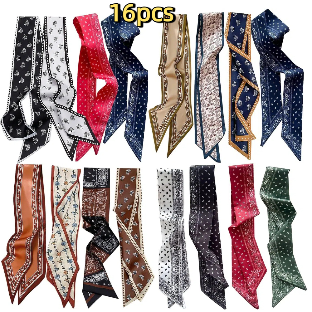 TEMU 16pcs Set Of Women's , Multifunctional Bohemian-style Headscarves, Satin Scarves, Used For Hair, Neck, Wrist, And Bag Accessories(mixed Colors)