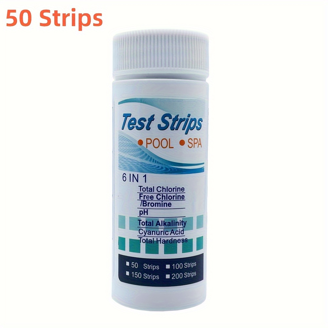Image of 50-pack 6-in-1 Pond And Water Test Strips - Accurately Measures Ph, , Bromine, Total Alkalinity, Cyanuric Acid, And Total Hardness, Suitable For Above-ground Pools, Hot Tubs, And Spas