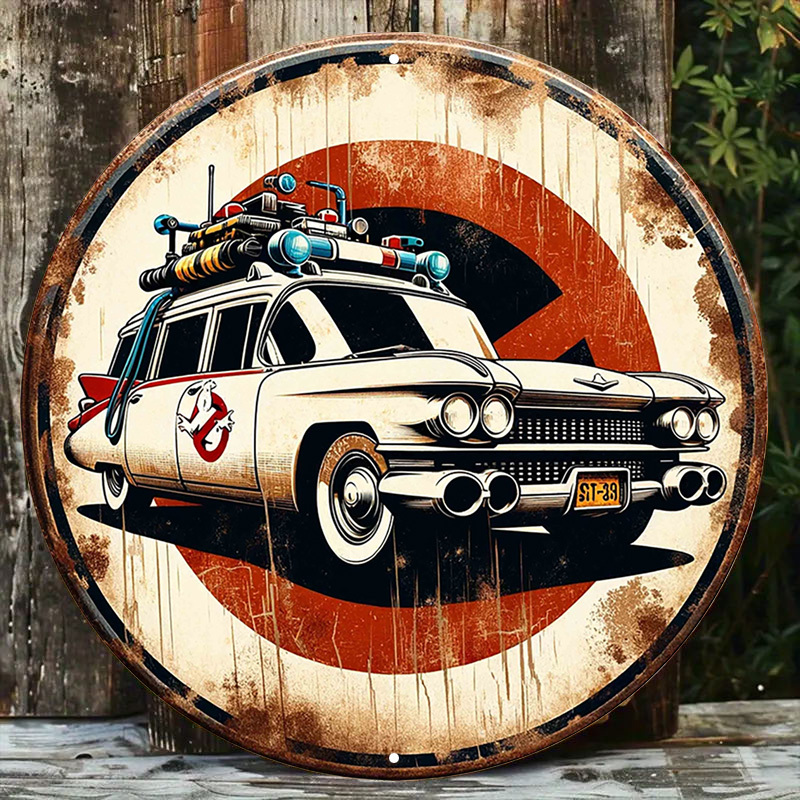 

Room Decor 1pc -1 Metal Sign, Retro Aluminum Round , Iconic Movie Vehicle Decor For Bar, Cafe, , Backyard, Movie Fans Collectible, 7.8x7.8 Inch