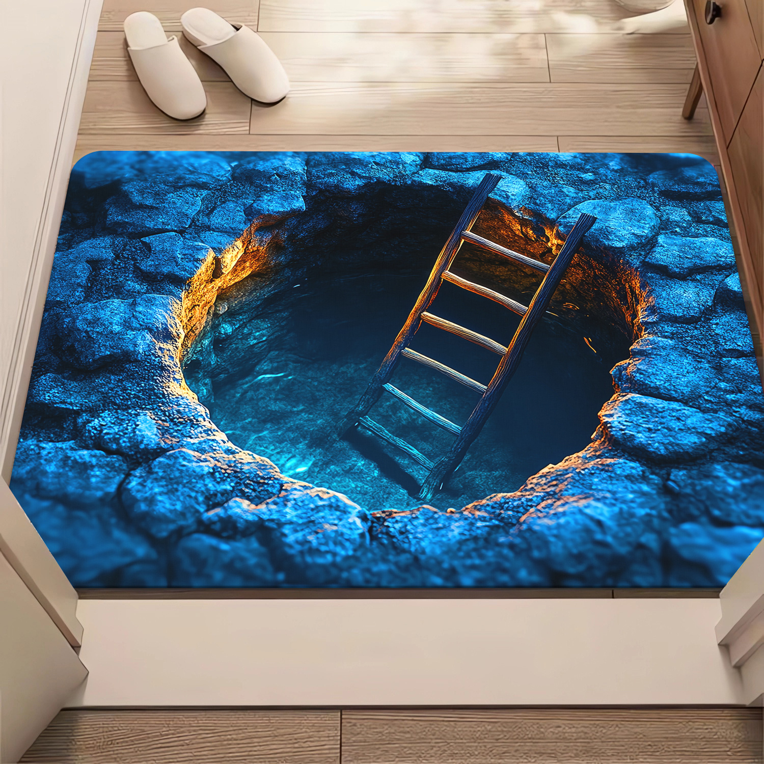 TEMU 1 pieza, Tapete de puerta impreso en definición con diseño de agujero , Tapetes de baño antideslizantes, Alfombra de poliéster absorbente de