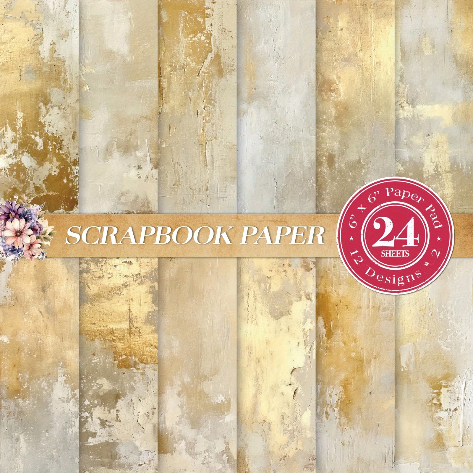 TEMU 24 Stück Goldfolie Papier, Abstrakte Goldfolie Textur Muster, 6x6 Zoll Einseitig Gedrucktes Papier für Bullet Journals, Junk Journals,