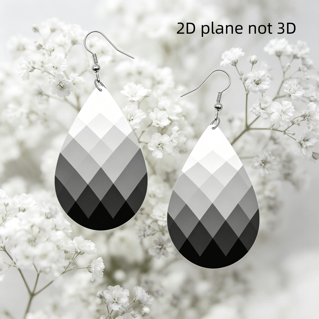 Black White Gradient Geometric Teardrop Earrings, Minimalist