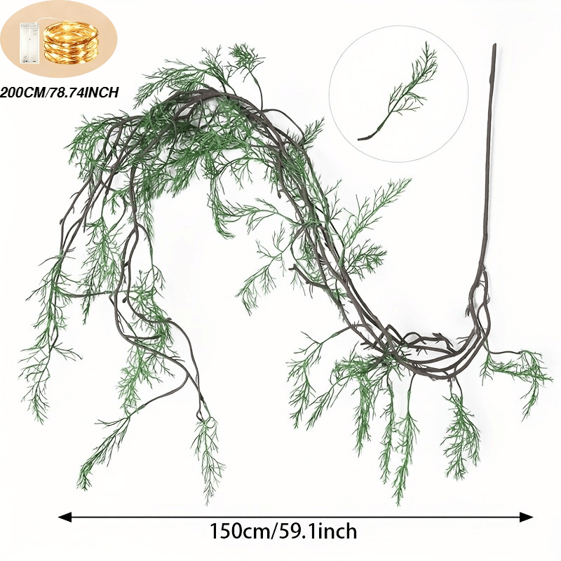 TEMU 2pcs (59.1 Inch Large Artificial Hanging Fern + Led Lights) For Indoor Outdoor Home Decor Wall Art Porch Patio No Maintenance Battery Operated