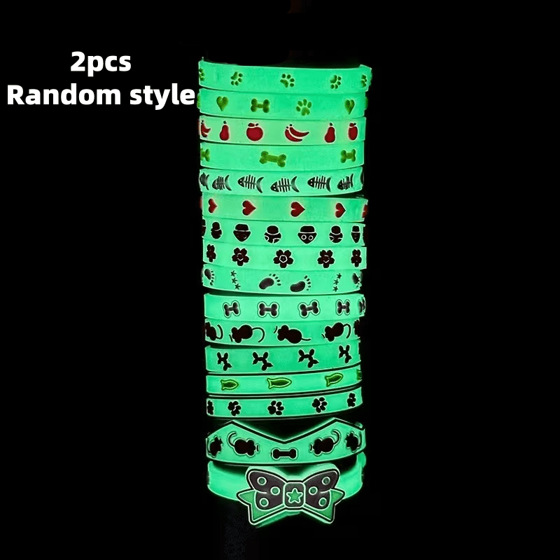 Image of 2pcs Random Color Pet Glow Collar, Collar That At Night, Luminous Pet Collar- Glow Collar With , Nighttime Safety Anti-loss Collar, Suitable For Small Dogs And Cats, In Colors