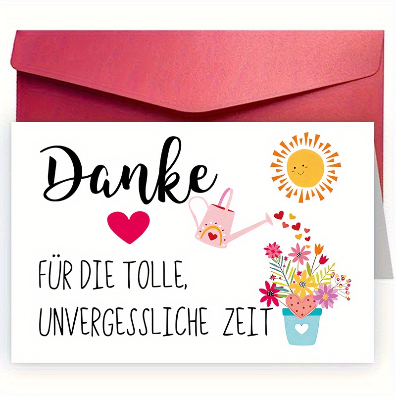 TEMU 1pc German Farewell Card With Red Envelope - Easy Elegant Design, Warm "danke Für Die Schönen Tage" (thank You For The Beautiful Times), Floral