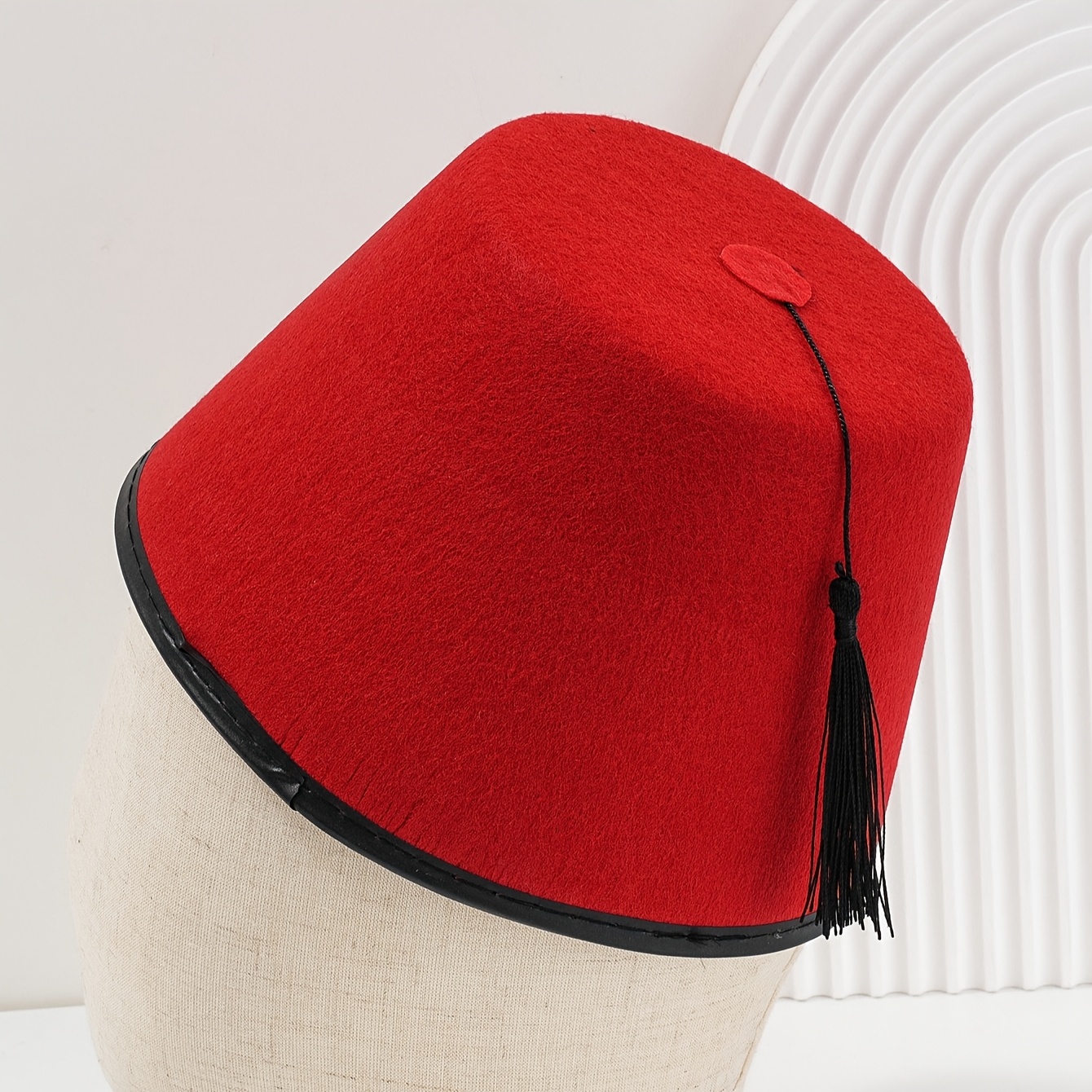 TEMU Men's Soft Felt Hat - Traditional Moroccan Party Hat, Red/black - Lightweight And , Suitable For Themed Events, Daily Outfits - Comfortable And