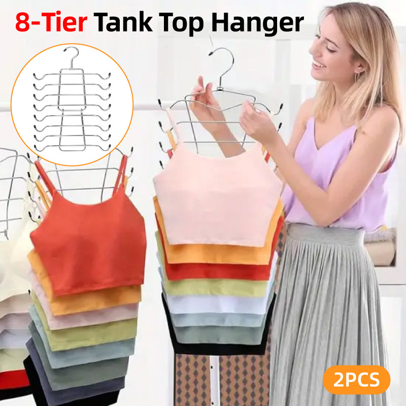 TEMU Set Of 2 Stainless Steel Closet Organizers, 8-level Tank , Sturdy Bra Organizer, Collapsible Dorm Room Necessities For College Women - Space