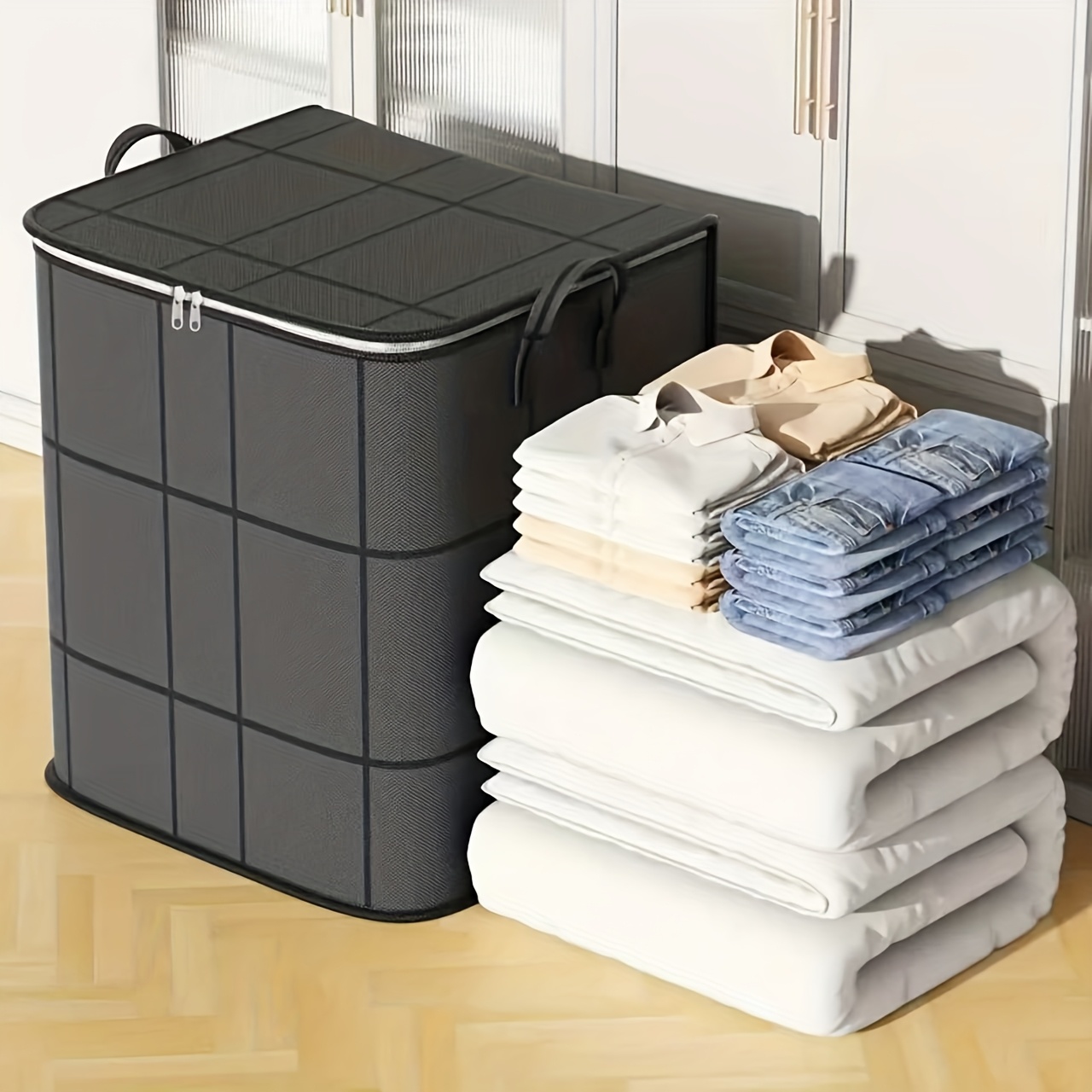 3pcs Foldable Closet Item Storage Boxes with Double Zipper
