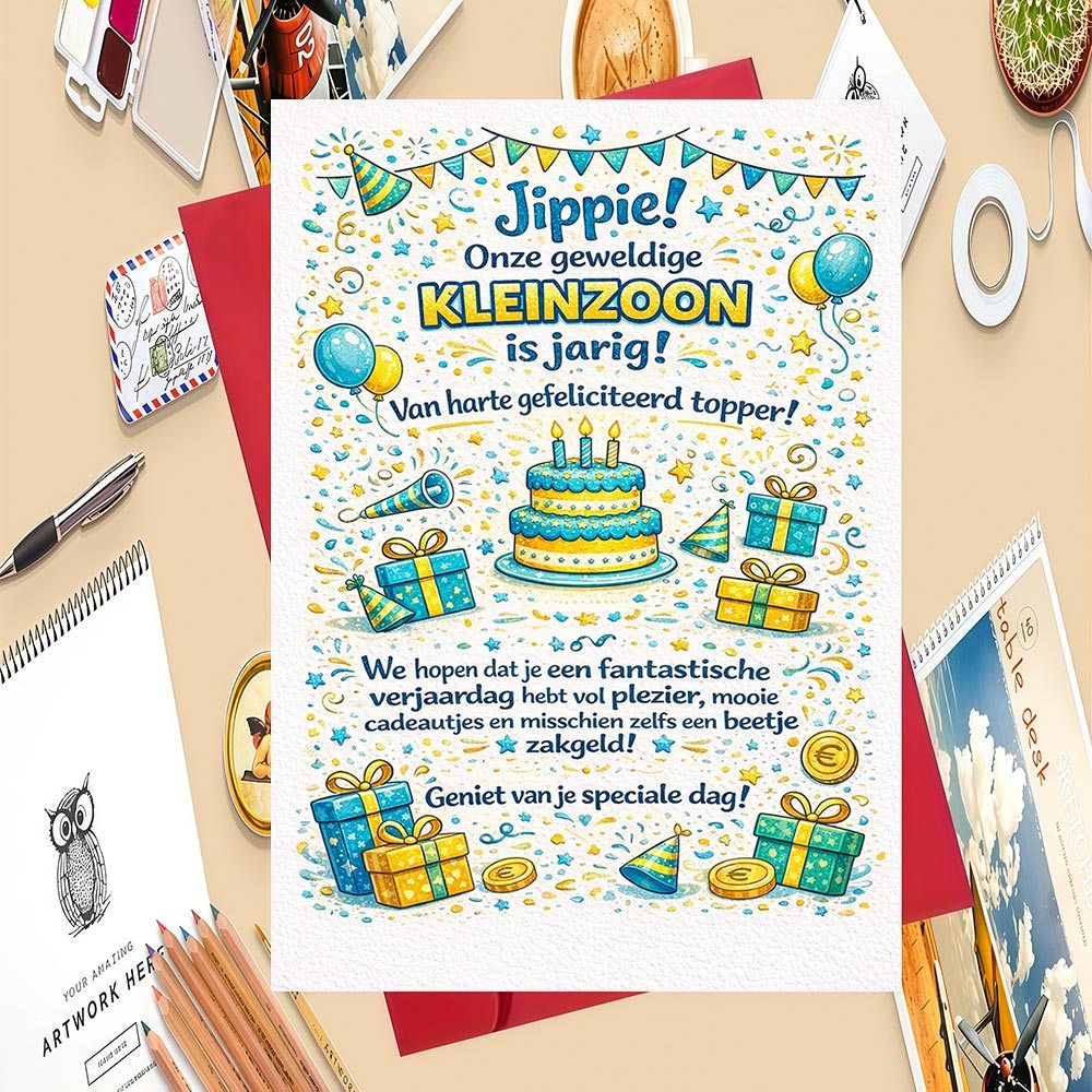 TEMU 1 Greeting Card And 1 Envelope 1pc Greeting Card For Grandparents To Wish Their Grandson On His Birthday Party With Cake Presents And Balloons