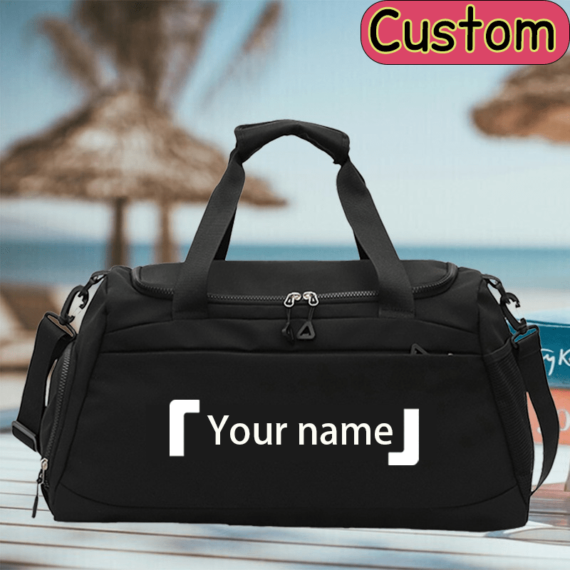 TEMU 1 Custom Printed Large-capacity Durable Nylon Bag - Wet And Dry With Shoe Compartment, Foldable Gym, Swimming, And Travel Bag, With Name Tag,