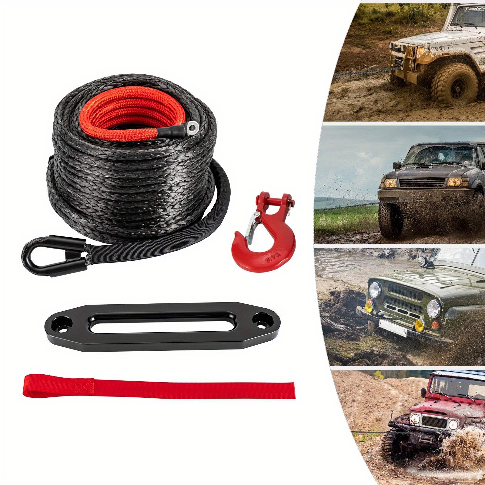 Christmas Gifts1/ 2'x92' Synthetic Winch Rope With Hook, Winch Cable With Protective Sleeve, Car Tow Recovery Cable For 4wd Off-road Vehicle Truck Atv Utv Suv 23, 809 Lbs Breaking Strength (black)