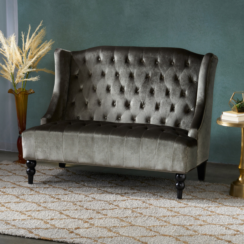 50-Inch Two-Seater Sofa, Comfortable Velvet Fabric, Mid-Century Modern Style, Minimalist Design, Extended Backrest, Compact Two-Seater Suitable for Bedrooms, Apartments And Home Offices