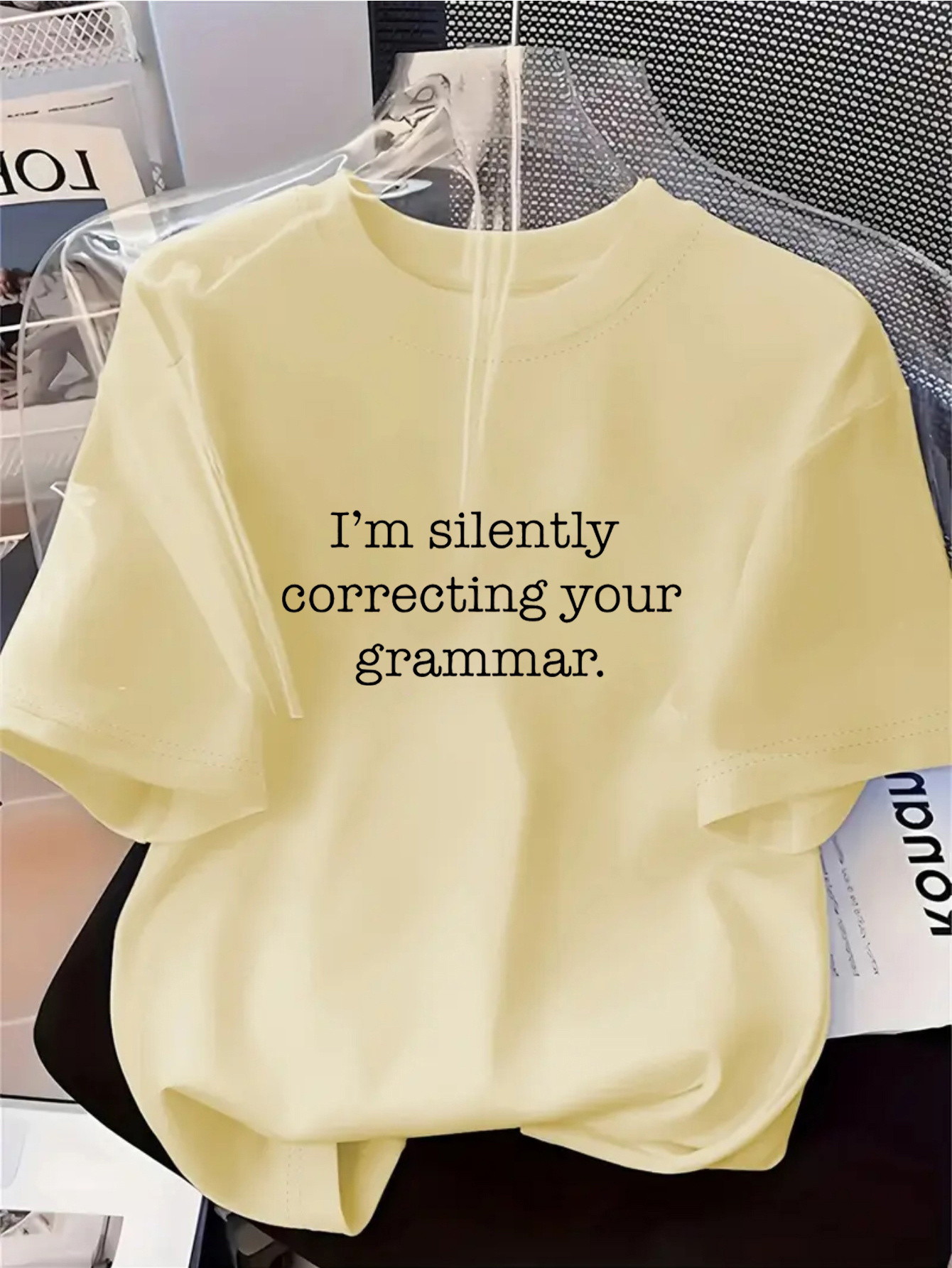 1pc womens light blue t shirt im silently   your grammar sarcastic grammar humor tee soft everyday casual shirt for language lovers teachers funny office apparel grammar tshirts humorous graphic tee   design     statement top breathable material short sleeve top educators outfit apricot 0
