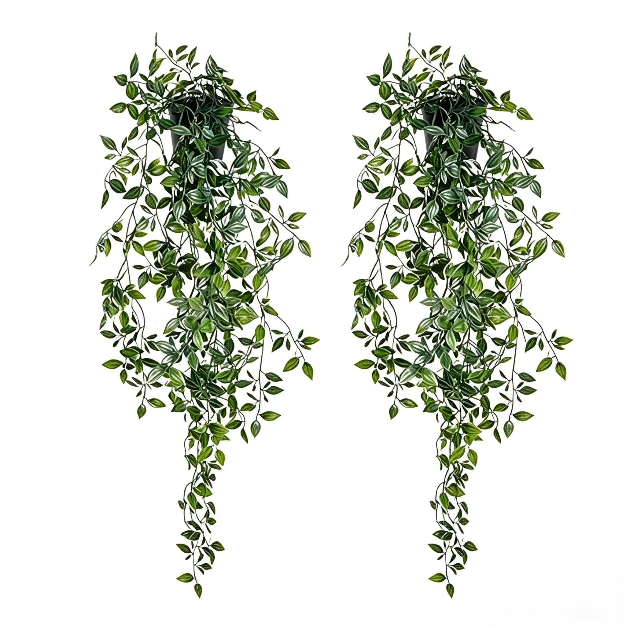 TEMU Set Of 2 Large Artificial Hanging Green Plant Pots With Realistic Mandala Leaves, Suitable For Room, Office, Bathroom Multi-functional Room