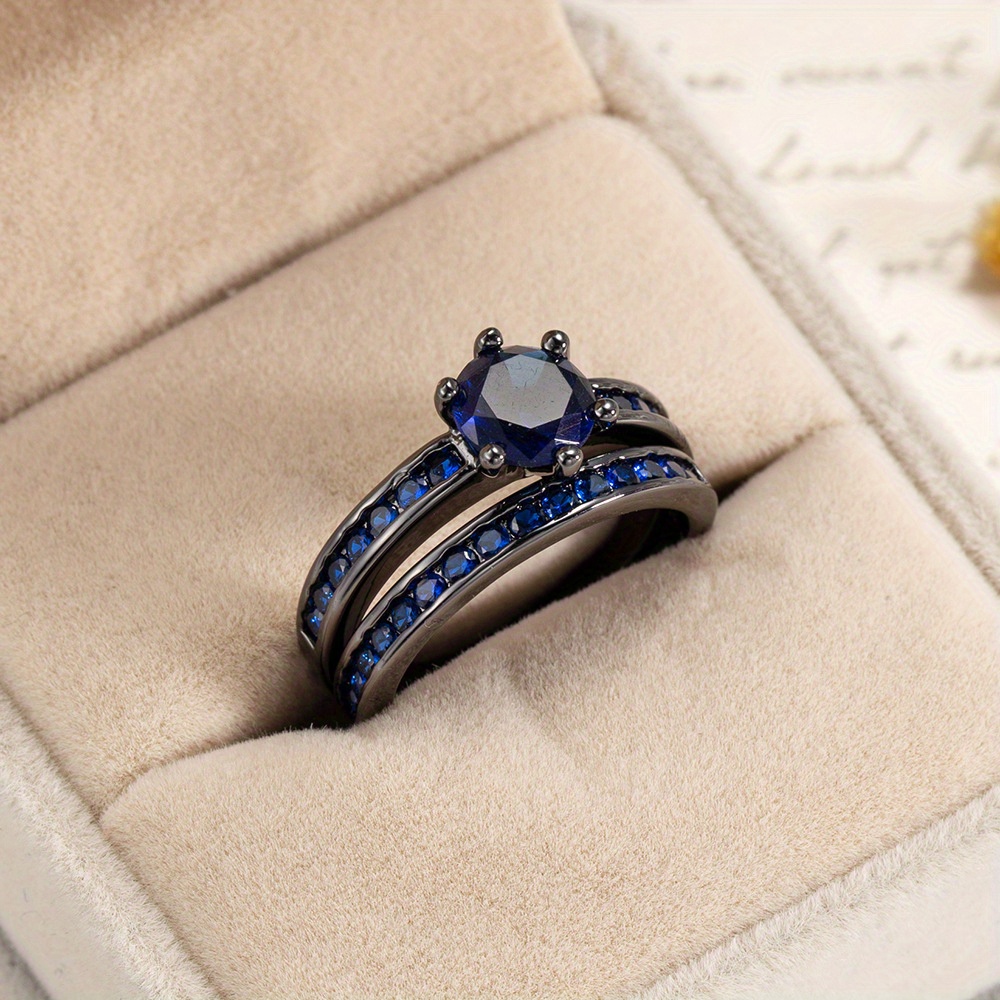 women   steel double-layer ring with blue & clear cubic synthetic zirconia stones - rotatable mood rings, elegant minimalist jewelry gift box for birthdays, christmas, halloween,   - durable tarnish-resistant affordable luxury accessory,   versatile everyday & party wear, holiday present, fashionable accessory, stylish accessory,   design,    , statement piece,  , gift  , ring for women, women ring Product details 2