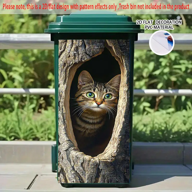 Image of 1pc Realistic Peeking Self-adhesive Pvc Sticker - 12.2 X 27.56 Inches Weatherproof Decorative Art, Suitable For Outdoor Trash Cans, Wheeled Bins, Gardens, Cabins And