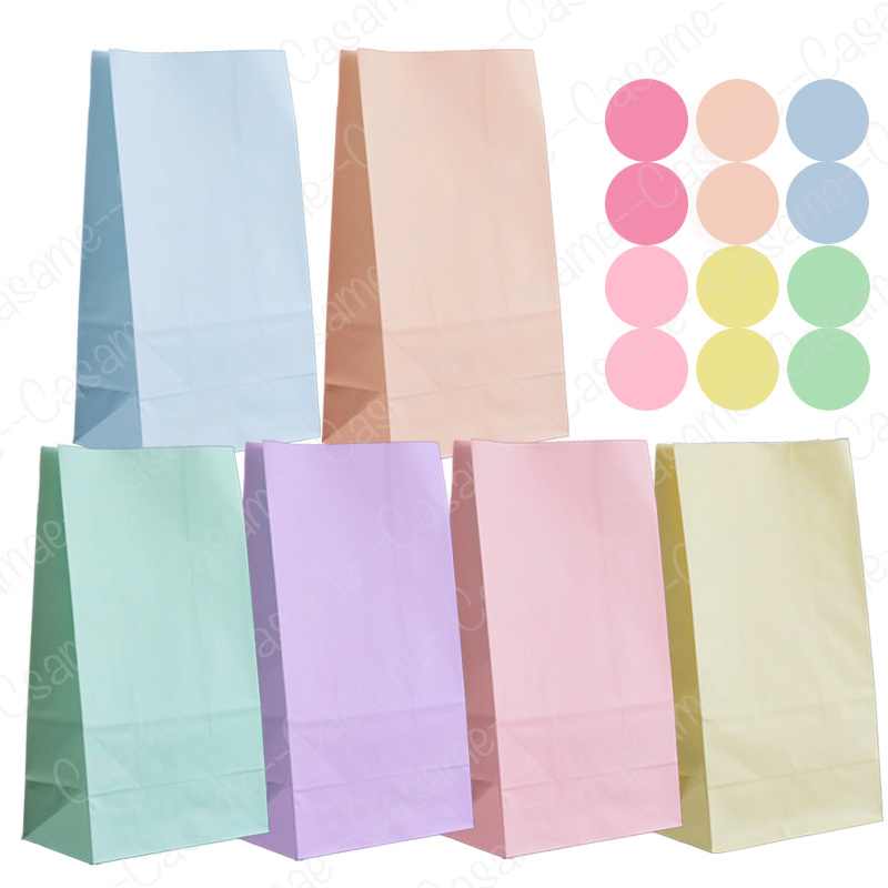 Image of 12pcs Large Vibrant Paper Gift Bags – Mixed Colors With Fun Stickers, Perfect For Easter, Parties, Weddings, Events, And Reusable Gift Packaging In Pastel Shades