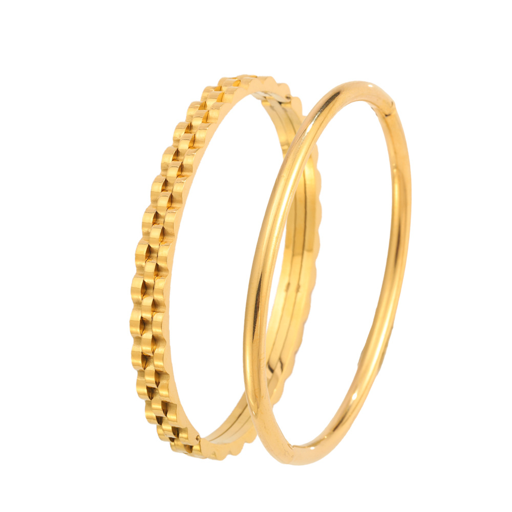 TEMU Stainless Steel 2pcs Bangle For Women Men, Bamboo Texture Round Cuff Bracelets Classic Retro Style, Elegant Design For Birthday Valentine's Day