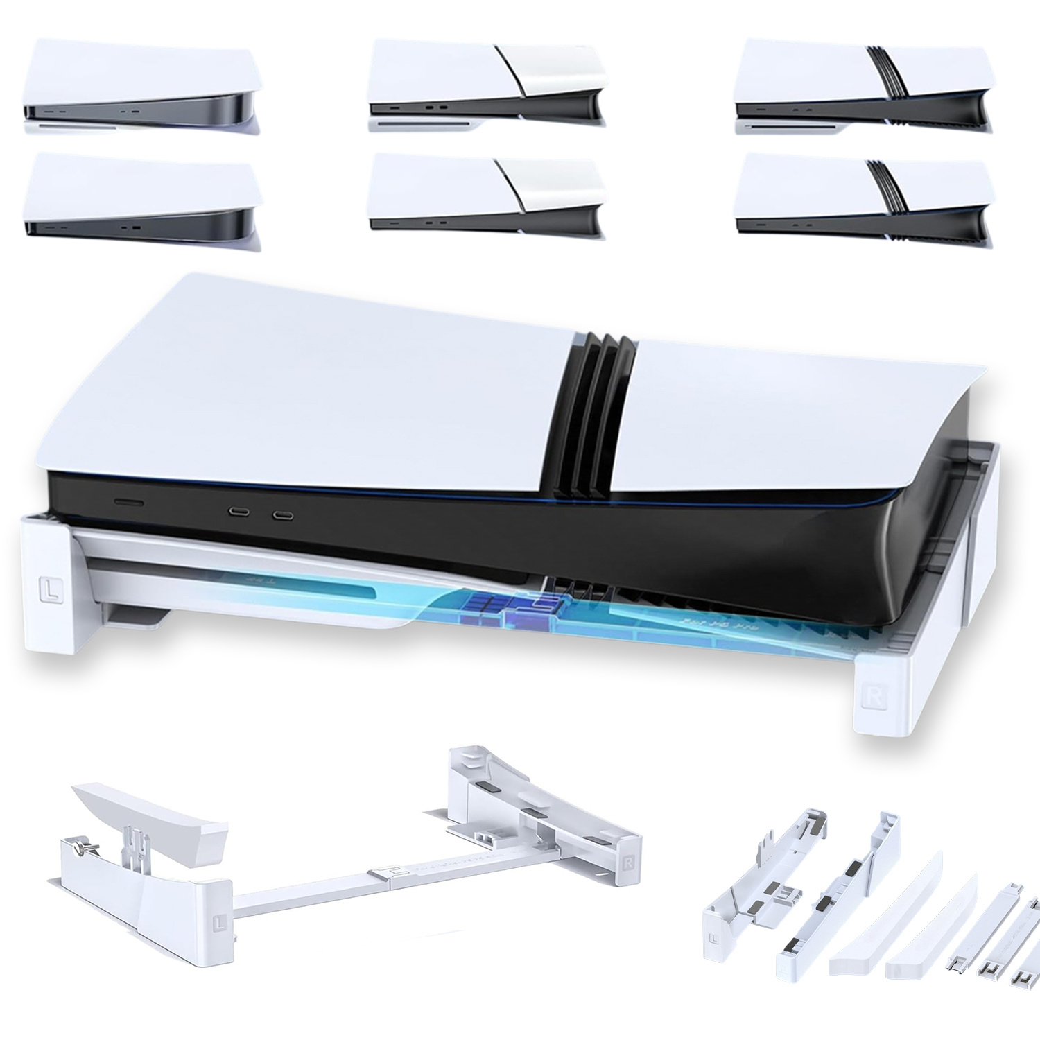 Ps5 Horizontal Stand | Flat Four-sided Support Frame With Bottom Silicone Pads, Compatible With Ps5 Ps5 Slim Cd Digital Console For Desktop Cabinet Floor, Made Of Plastic