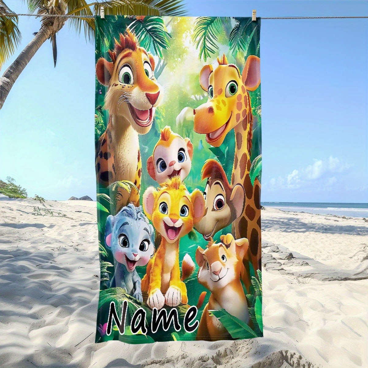 TEMU Personalized Beach Towel Featuring Animal Theme - Made From Soft, Absorbent Microfiber, Lightweight And Ideal For Beach , Parties, Travel, And
