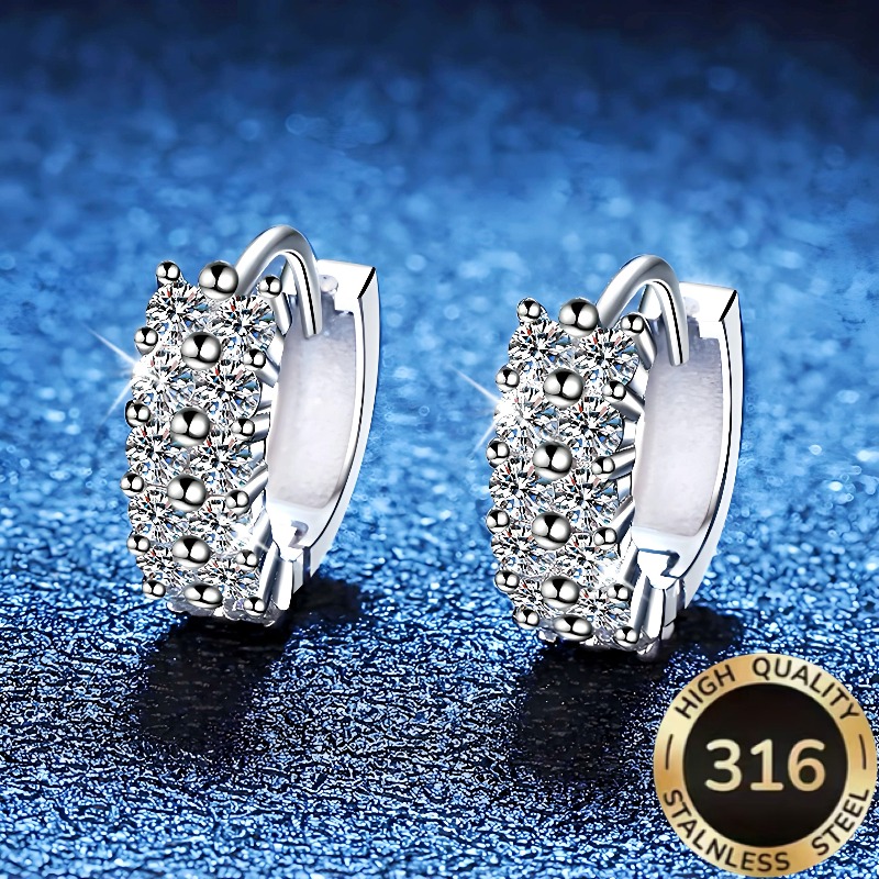 TEMU 1 Paire de boucles d'oreilles cerclées pour femmes, de haute qualité, en acier inoxydable 316 hypoallergénique, étincelantes, luxueuses et
