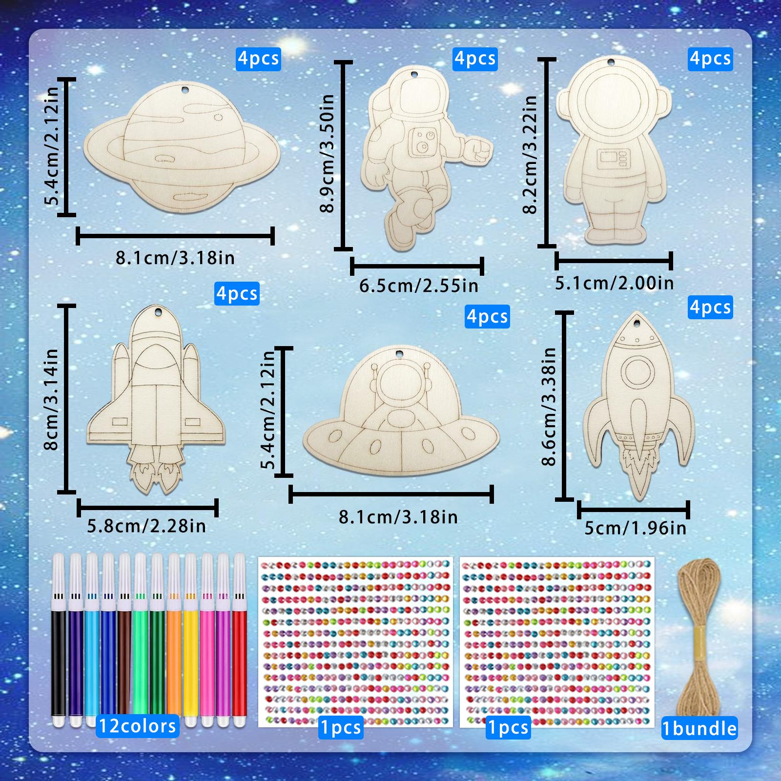Image of 39pcs Unfinished Wooden Crafts Kit For Homeschool Space Science | 6 Realistic Wooden Astronaut & Planet Cut-outs With Art Markers, Ivory, For , Classroom Projects & Kids' Displays