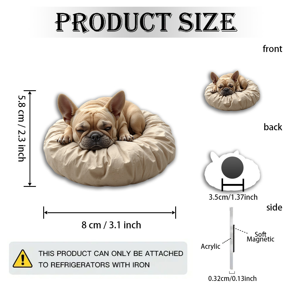 TEMU French Bulldog Magnet Suitable For Pet Lovers & Home Decor - Adorable Frenchie With Soft Round Base, Acrylic & Rubber Decoration For