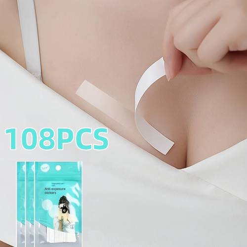 108pcs transparent ultra thin beige safety double sided tape strong with no residue packaged patterns for undergarments bras clothing adjustments fashion repairs and lingerie accessories discreet design