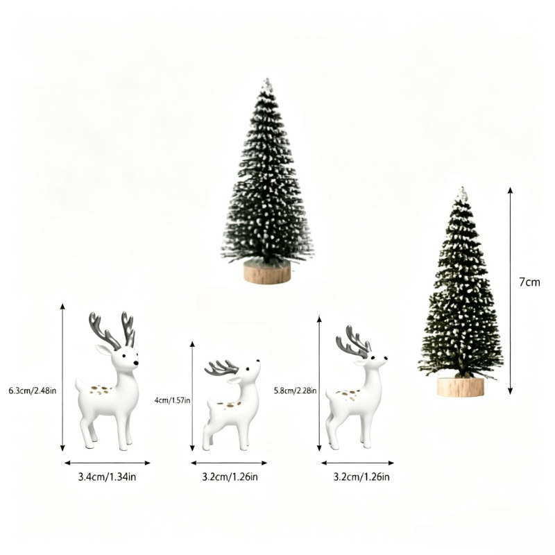 TEMU 5 figurines de avec arbres enneigés, décor de table créatif sur le thème de , ensemble de décoration de cerfs de Noël, ornement de pour salon,