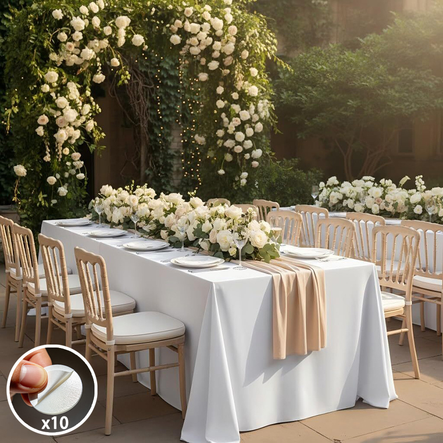 TEMU 1 Tablecloth Plus Ten Self-adhesive Pieces, Large Rectangular Party Tablecloth In White, Suitable For Christmas, Thanksgiving, Valentine's Day,