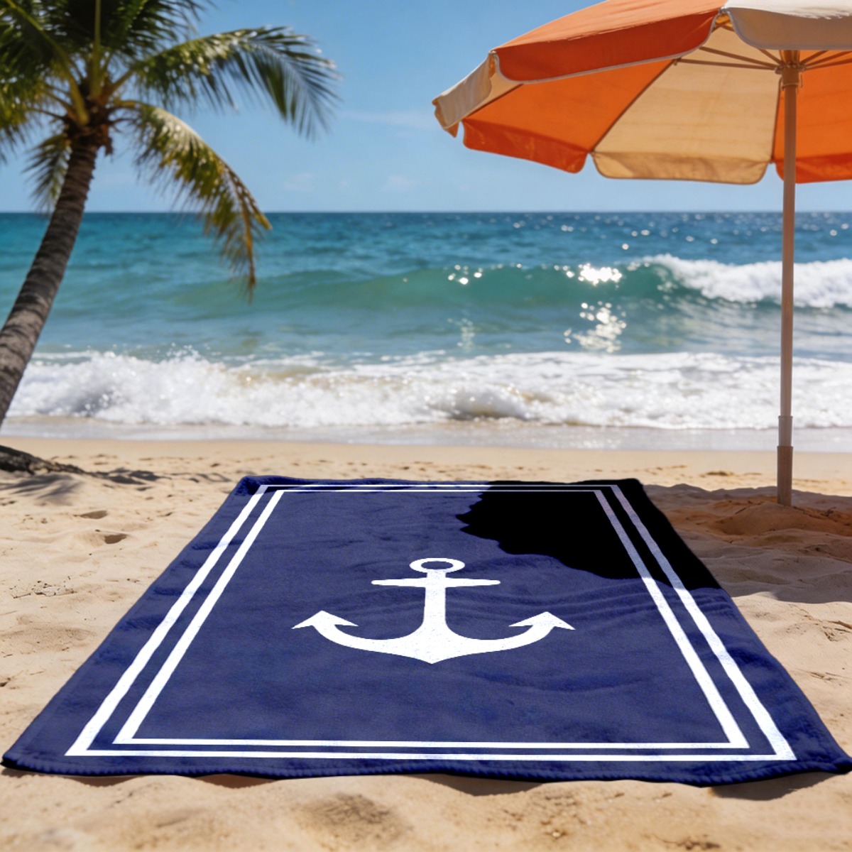 TEMU Grande serviette de plage légère et douce, motif bleu , face unique, serviette portable pour couples, unisexe, facile à nettoyer, durable,