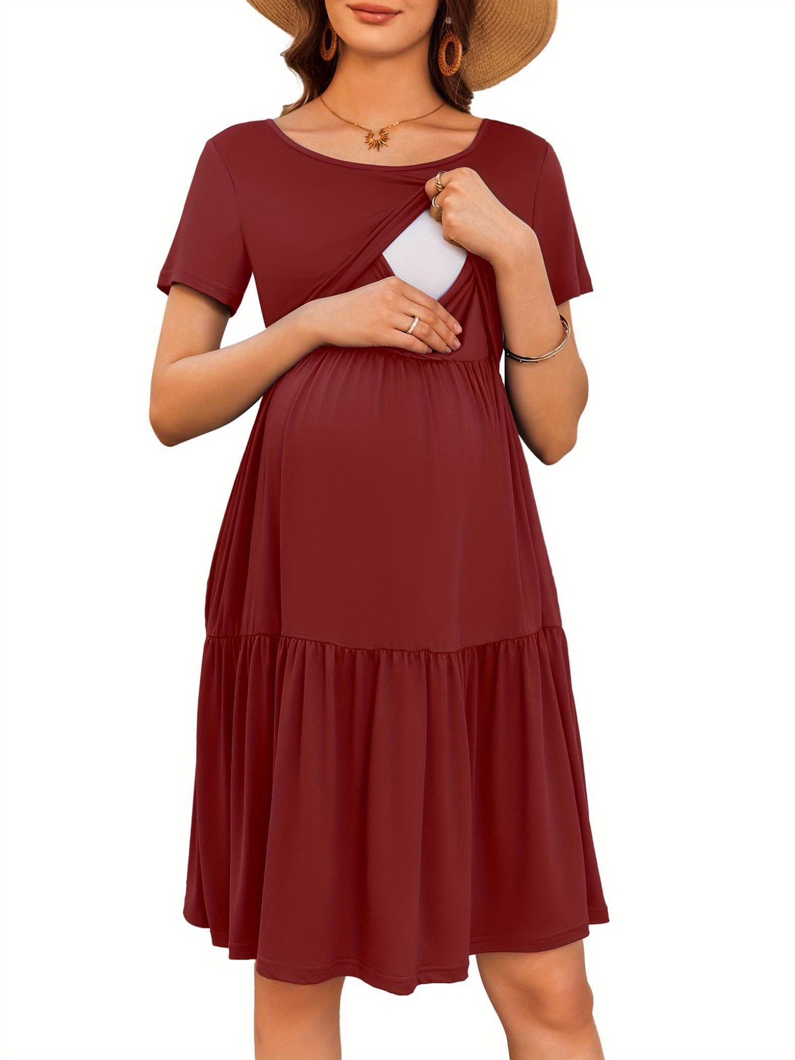 breastfeeding formal dress Comfortable Breastfeeding Ruffled Fashion Solid Color Dress – Glamix  Maternity