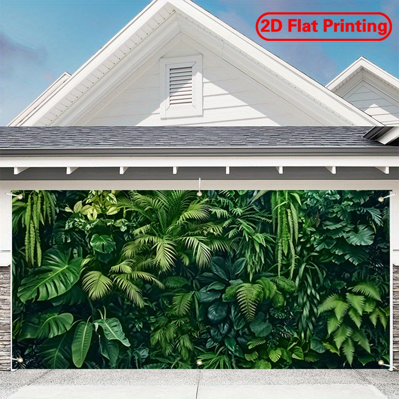 TEMU polyester banner voor garage deuren met een groen botanisch ontwerp, ideaal voor buitendecoraties en als achtergrond voor feesten tijdens